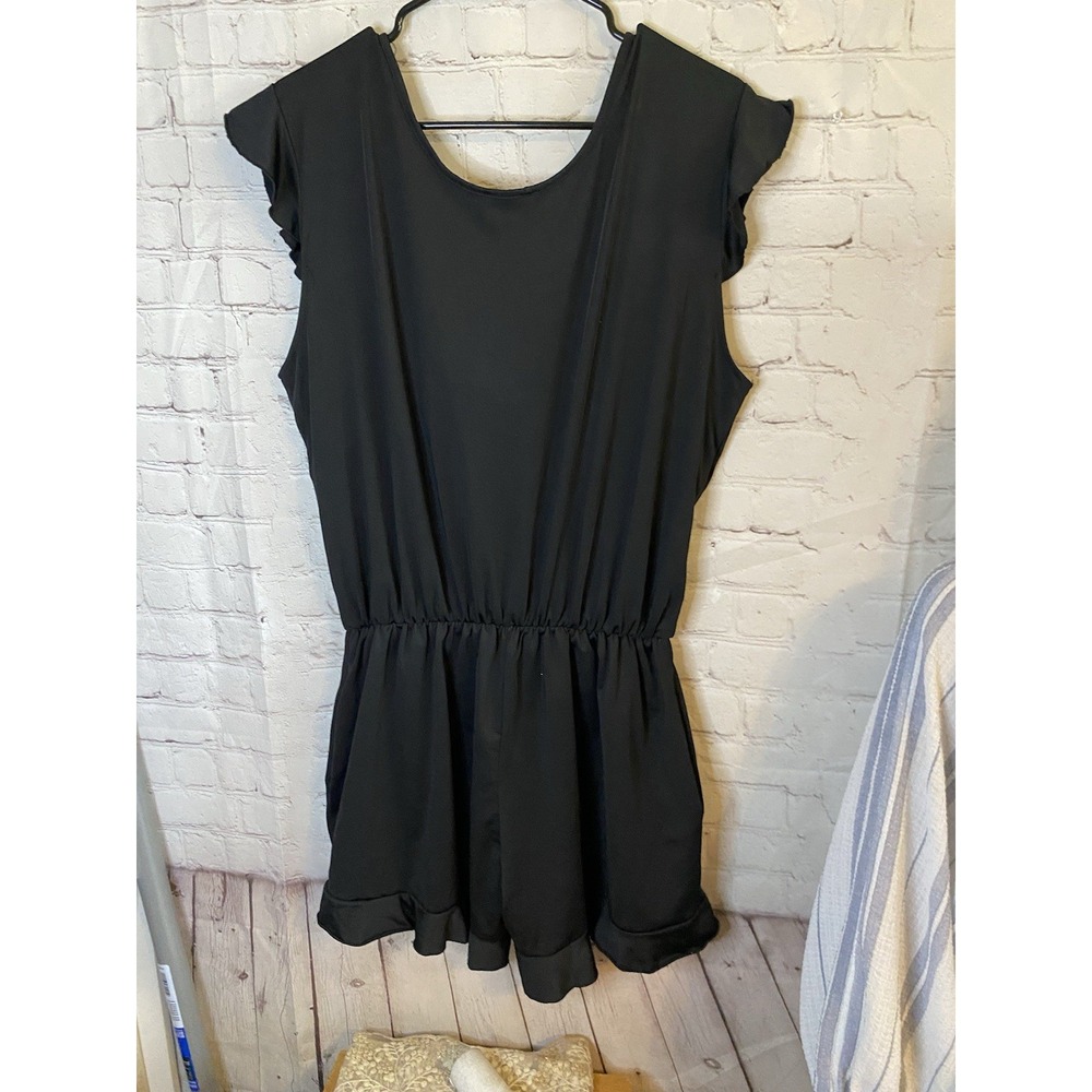 Women's Black Knit Solid Romper One-Piece Swimwear. Size XL Padded Bra Top - Picture 7 of 7